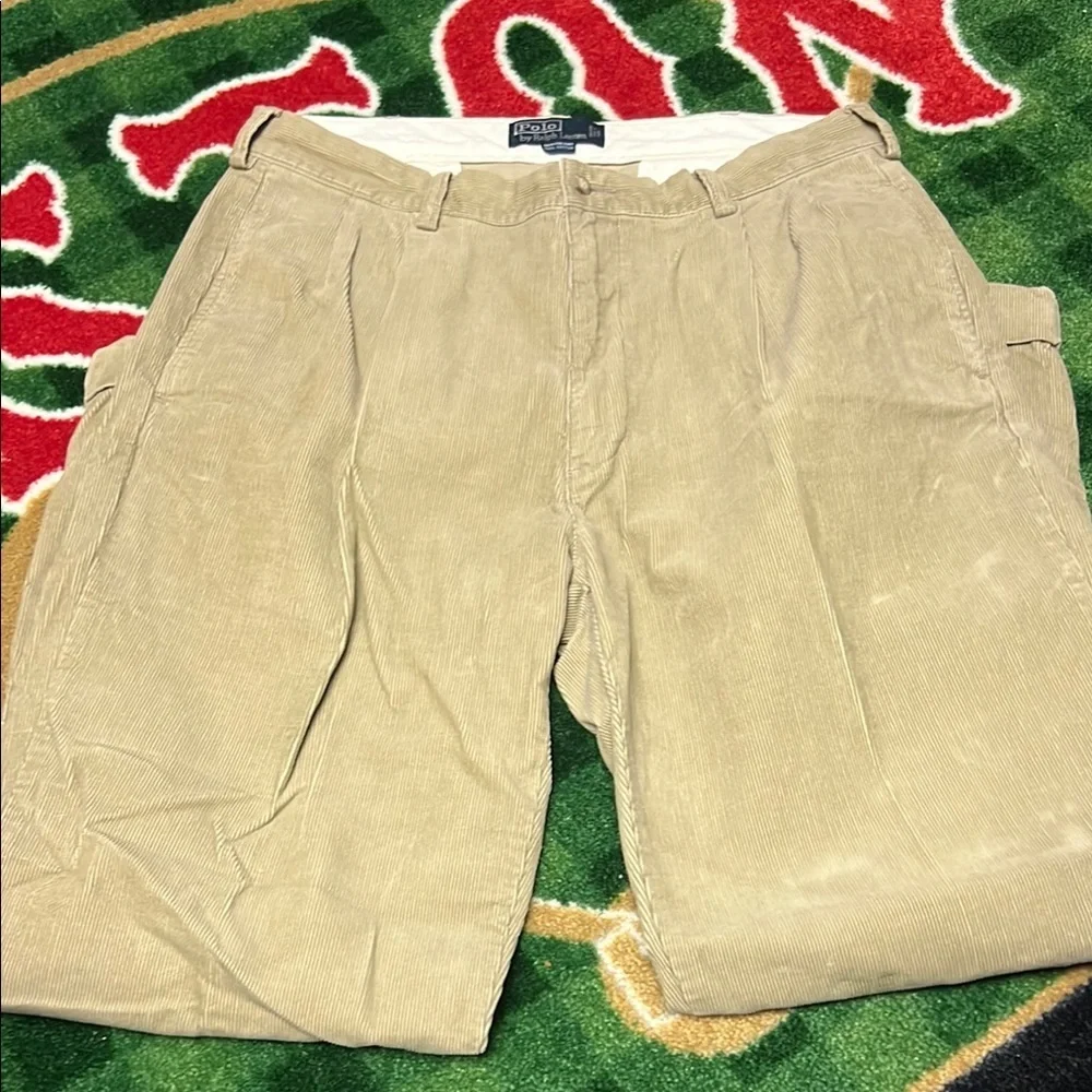Polo Ralph Lauren Corduroy Hammond Pant Size 36x30 Khaki Pleated Cuffed